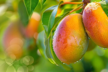 Fresh ripe mangoes on a tree