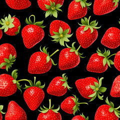 pattern with strawberries on black background.