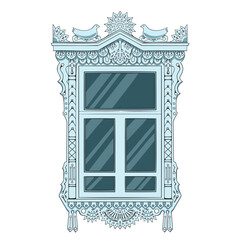 An exuberantly decorated window in the Russian style