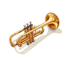 Obraz premium Golden Trumpet Instrument on Isometric White Background