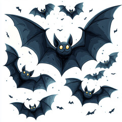 Cartoon style, flocks of bats on white background, Clipart, Halloween theme