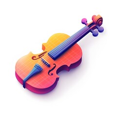 Fototapeta premium Vibrant Violin Icon Isometric Geometric Design in Affinity Designer on White Background