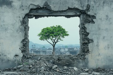 Resilience: A Tree Flourishing Amidst Destruction