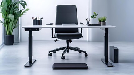 Desk with footrest setup in a modern home office