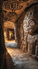 Naklejka premium Illuminated Ancient Cave Petroglyphs: Unveiling History and Artistry