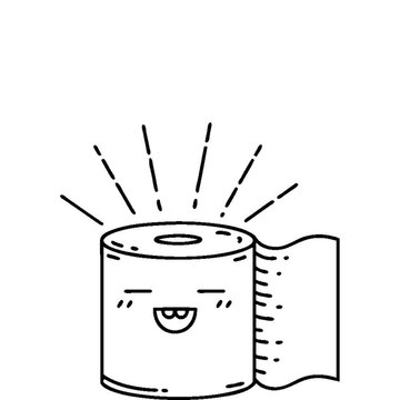 illustration of a traditional black line work tattoo style toilet paper character