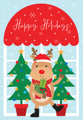 christmas greeting card with cute reindeer design