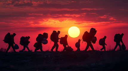 Fototapeta premium Migrants' Struggle: Crossing Borders
