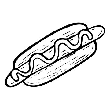 recommend clip art: Hot dog hand drawn doodle. Sandwich with hot sausage. Snack fast food to go. Meat sausage in a bun with sauce. Order in a cafe. Time to eat. Vector sketch line art illustration.