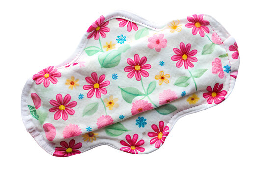 Reusable eco natural pad isolated on white. Feminine washable, healthy and eco friendly pad made from cotton.