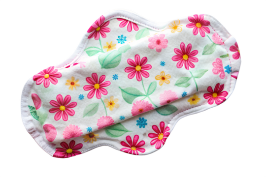 Reusable eco natural pad isolated on white. Feminine washable, healthy and eco friendly pad made from cotton.