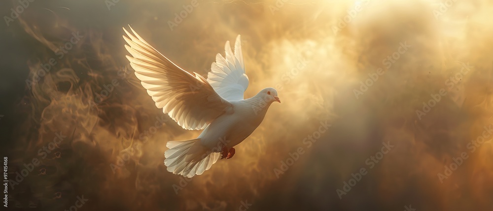 Wall mural glowing white dove of the holy spirit descending