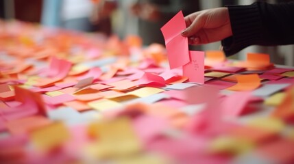 Collaborative team engaging with sticky notes during a creative brainstorming session