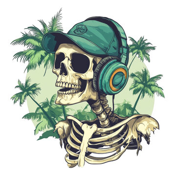 recommend clip art: Skeleton in a Cap Listening to Music