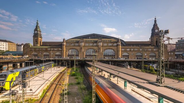 Hamburg Main Station time lapse hyperlapse footage 4K, hamburg city germany.