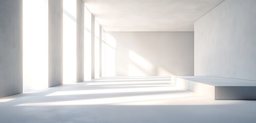 Obraz premium Clan dcor in a minimalist whit room highlighting light and shadow.