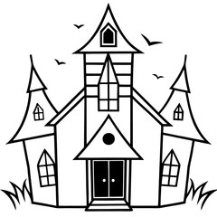 Fototapeta premium scary house outline coloring book page line art drawing