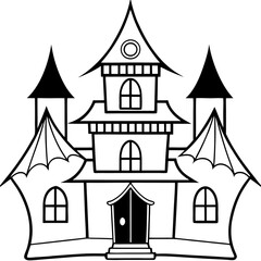 Fototapeta premium scary house outline coloring book page line art drawing