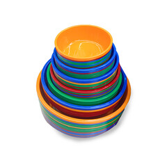 Colourful Plastic Water Tubs isolated on White Background 