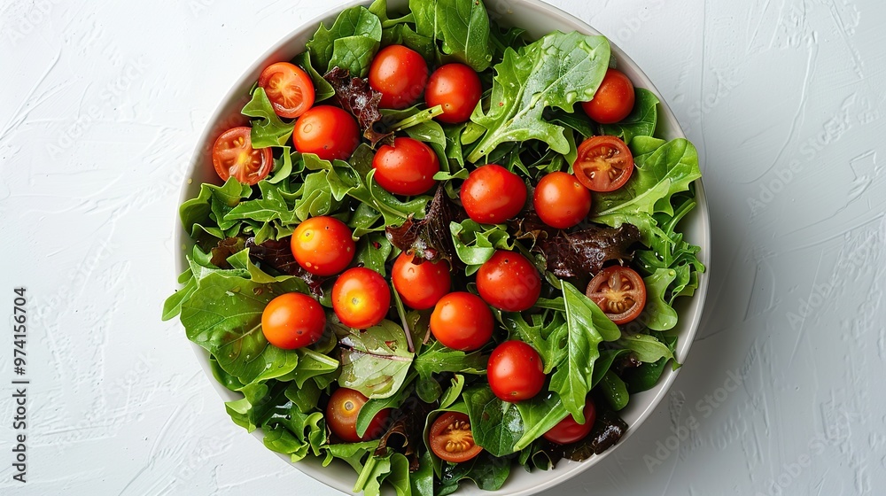 Sticker fresh green salad with cherry tomatoes