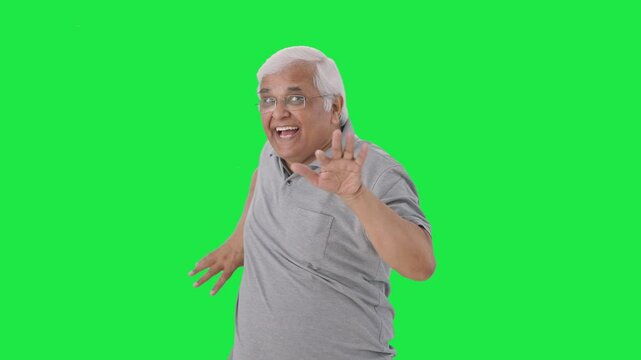 Indian old man dancing and enjoying Green screen