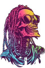 Skull with Dreadlocks and Sunglasses