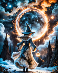 Fototapeta premium halloween background with witch