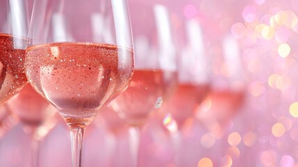 Party background with pink drink or rose wine in glasses