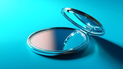 Compact Mirror Open on Blue Background