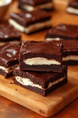 Chocolate brownies with white chocolate middle layer