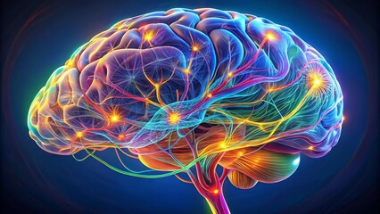 Obraz premium Detailed illustration of the hindbrain, showcasing the cerebellum, pons, and medulla oblongata, with intricate neural