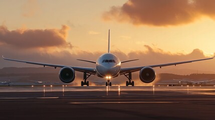 Naklejka premium Witness the impressive sight of a commercial airliner with its transparent engine on the runway, offering an awe-inspiring glimpse into the intricate workings of its propulsion system. 