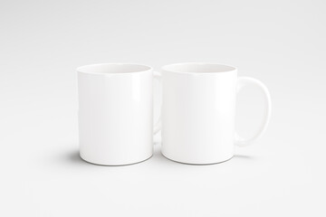 White mugs isolated on white background view from different sides, 3D rendering for Showcase Product