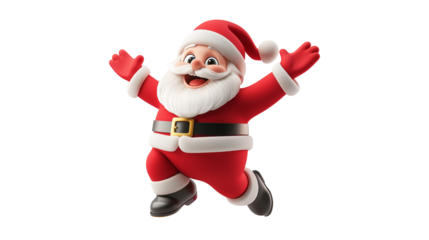 A joyful cartoon Santa Claus jumps with excitement, bringing festive cheer to all