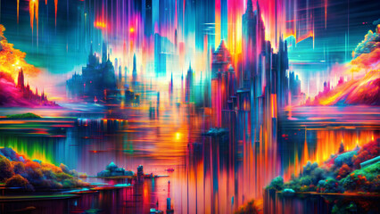 Fototapeta premium Otherworldly surreal landscape featuring floating islands and vibrant colors in a mystical setting