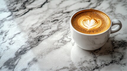 Latte Art Coffee Cup on White Marble Table