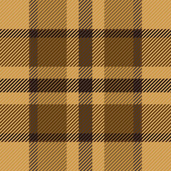 Layout tartan fabric pattern, celtic background check seamless. Picture plaid textile texture vector in amber and orange colors.