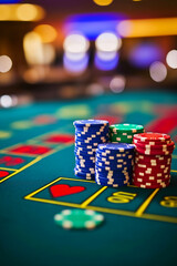 Fototapeta premium Poker chips on a casino table. Gambling chips. Gambling concept