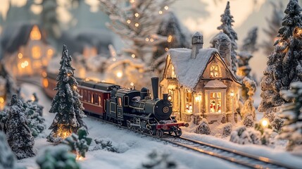 New Year's children's railway decorated with garlands