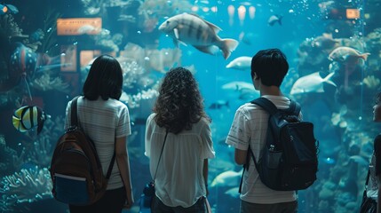 Silhouette of people visiting a beautiful oceanarium