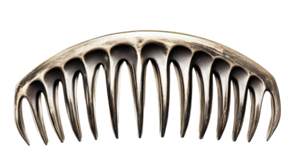 Vintage hair comb with curved design on a transparent background and copy space for text