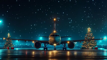 Plane at Christmas airport 