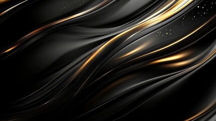 Obraz premium Abstract Black and Gold Waves with Golden Dust, abstract, black, gold, glitter