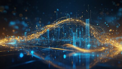 Fototapeta premium Digital informational technology web futuristic hologram with cloud icon, blue golden light digits and code background, cloud computing. Abstract Motion of digital data flow