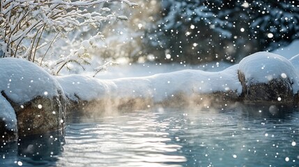 Obraz premium Snow-Capped Hot Spring Pool