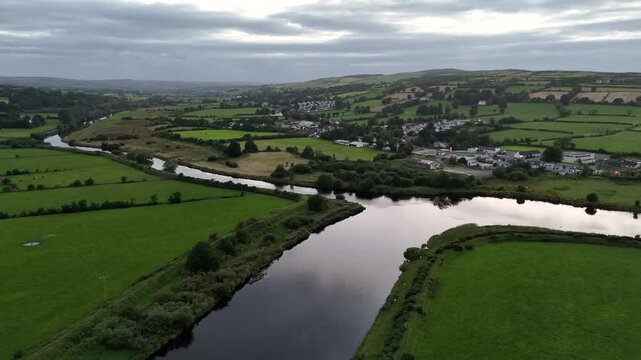 Aerial view of the Mourne and Foyle river by Strabane in Northern Ireland
