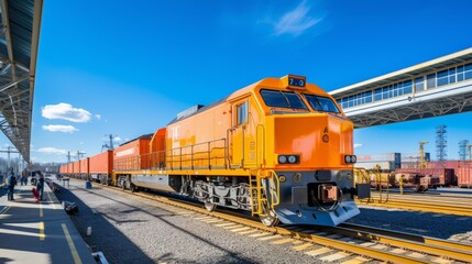 Crane efficiently hoisting a shipping container in a bustling railroad yard for logistics operations