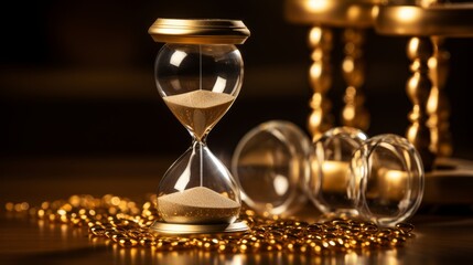 The interconnection of time and money  an hourglass with coins symbolizing financial planning