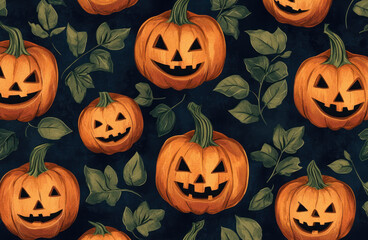 halloween pumpkin pattern on dark background