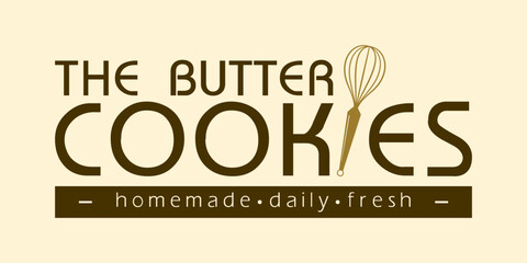 Retro Cookies Shop and Logo Homemade Bakery Branding with Whisk Vintage Style.